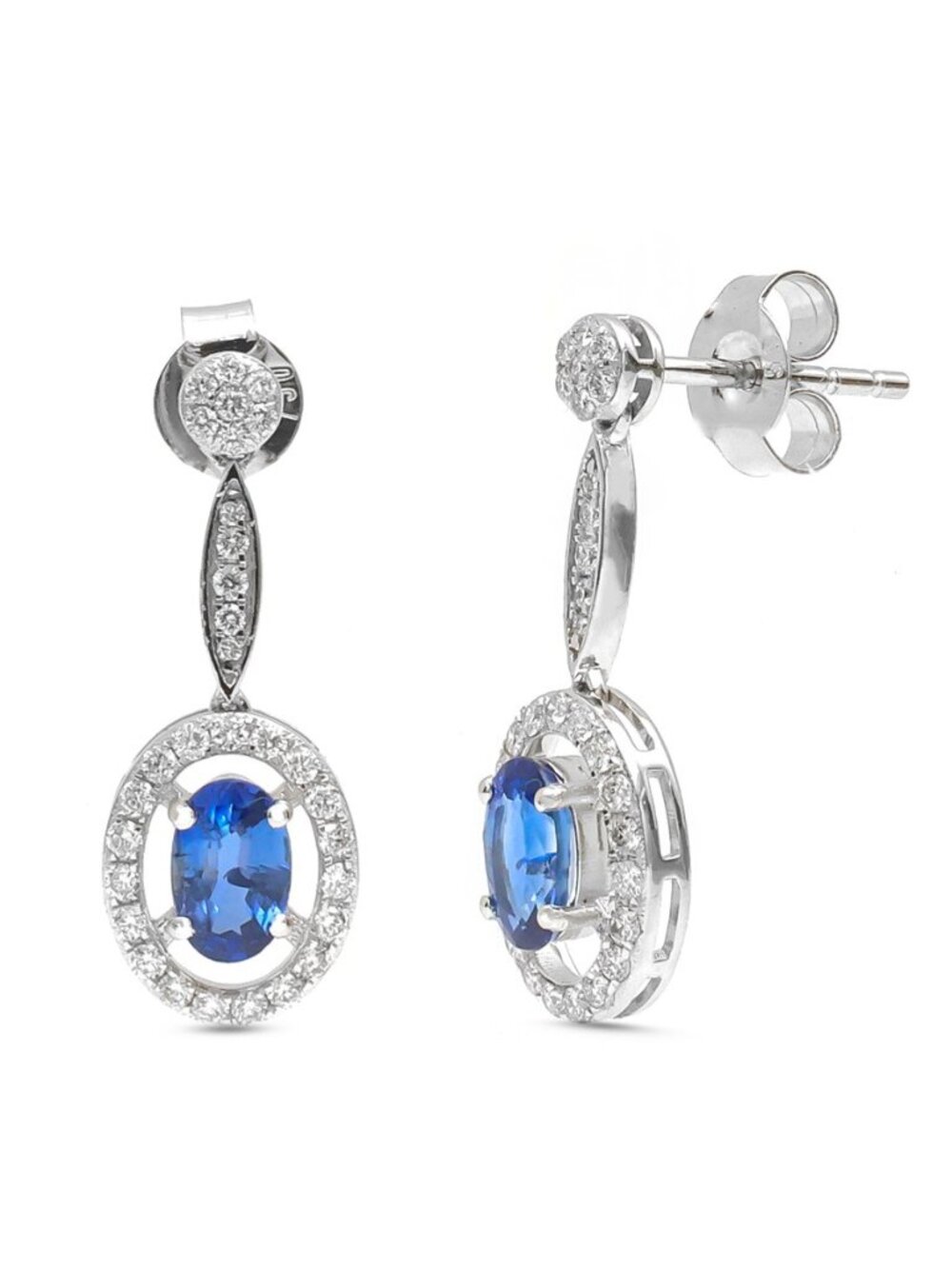 Pear Blue Sapphire 18K Natural Diamond White Gold Halo Drop Earrings